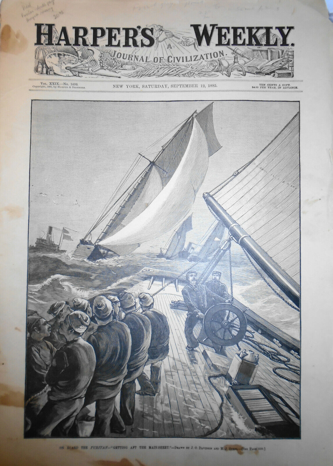 On Board The Puritan -- Getting Aft The Main-sheet. - HW September 12, 1885