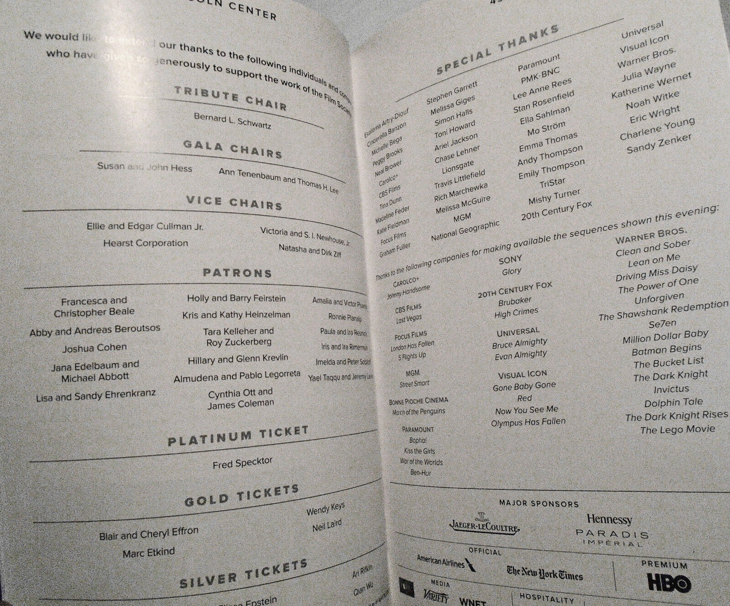 Honoring Morgan Freeman Playbill - 43rd Chaplin Award Gala - Lincoln Center 2016