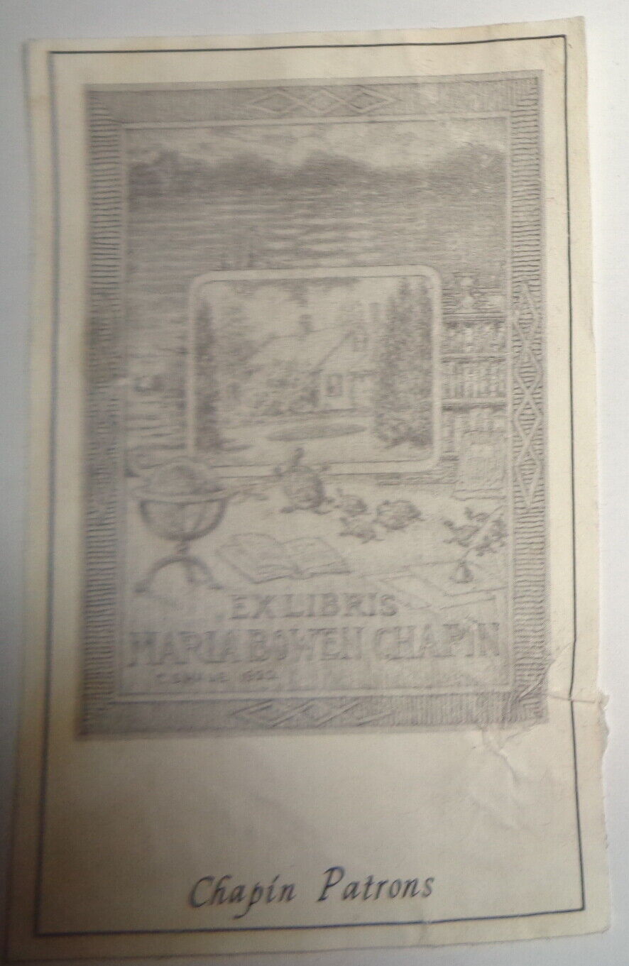 Chapin Patrons Ex Libris Bookplate [re. Maria Bowen Chapin]