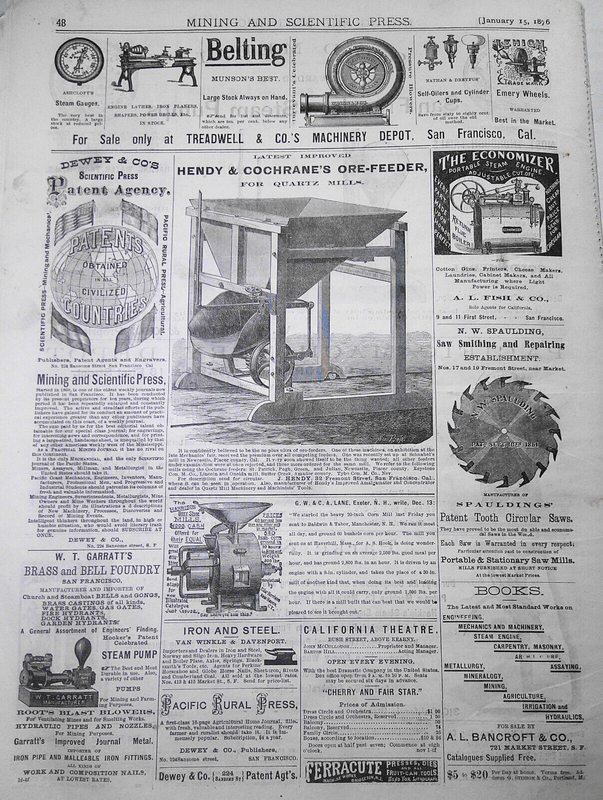 Mining and Scientific Press January 15, 1876. Yellowstone Lake; Colorado Bullion