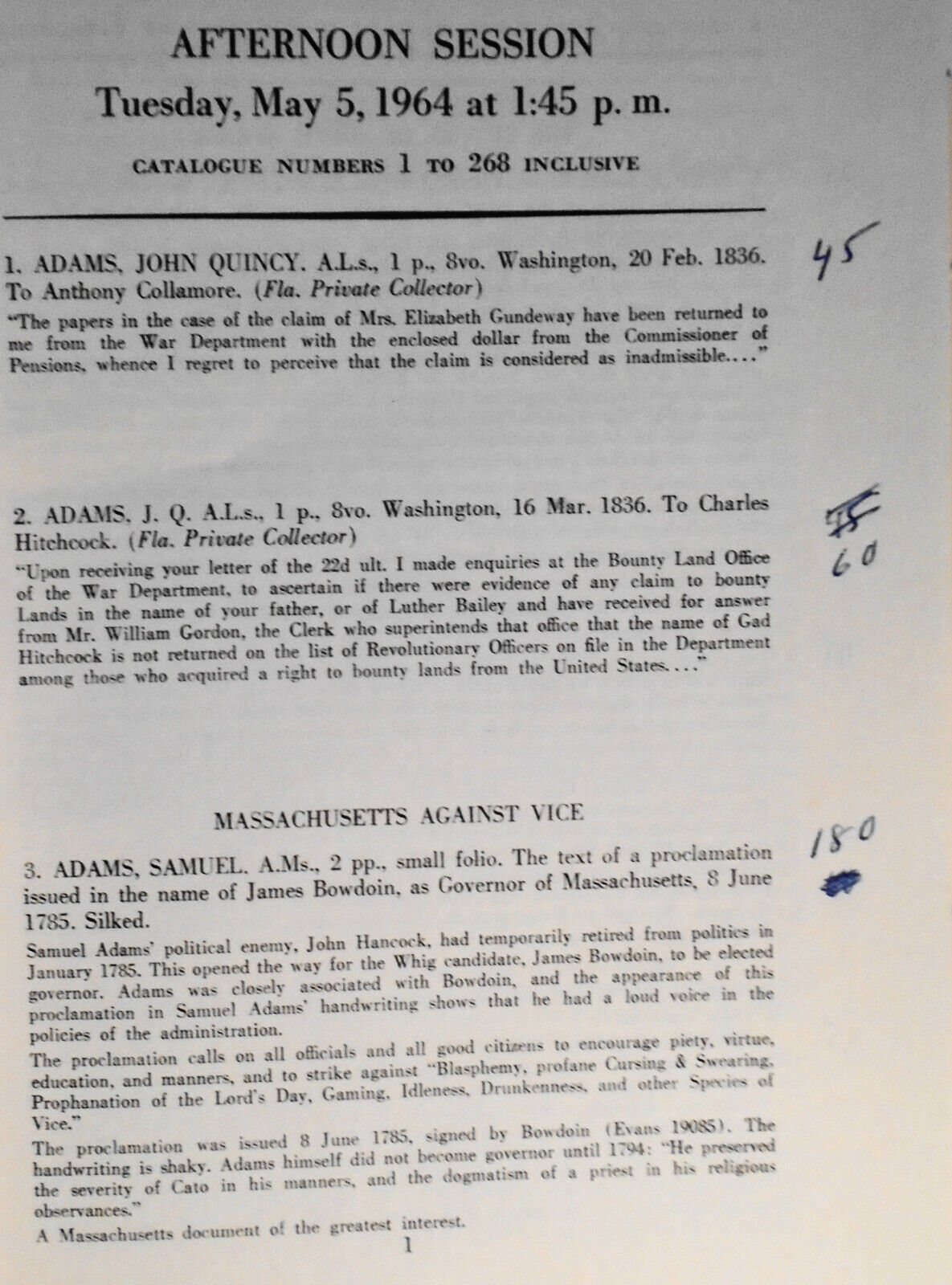 American & Other Manuscripts - Washington, Lincoln, Presidents, Signers .. 1964