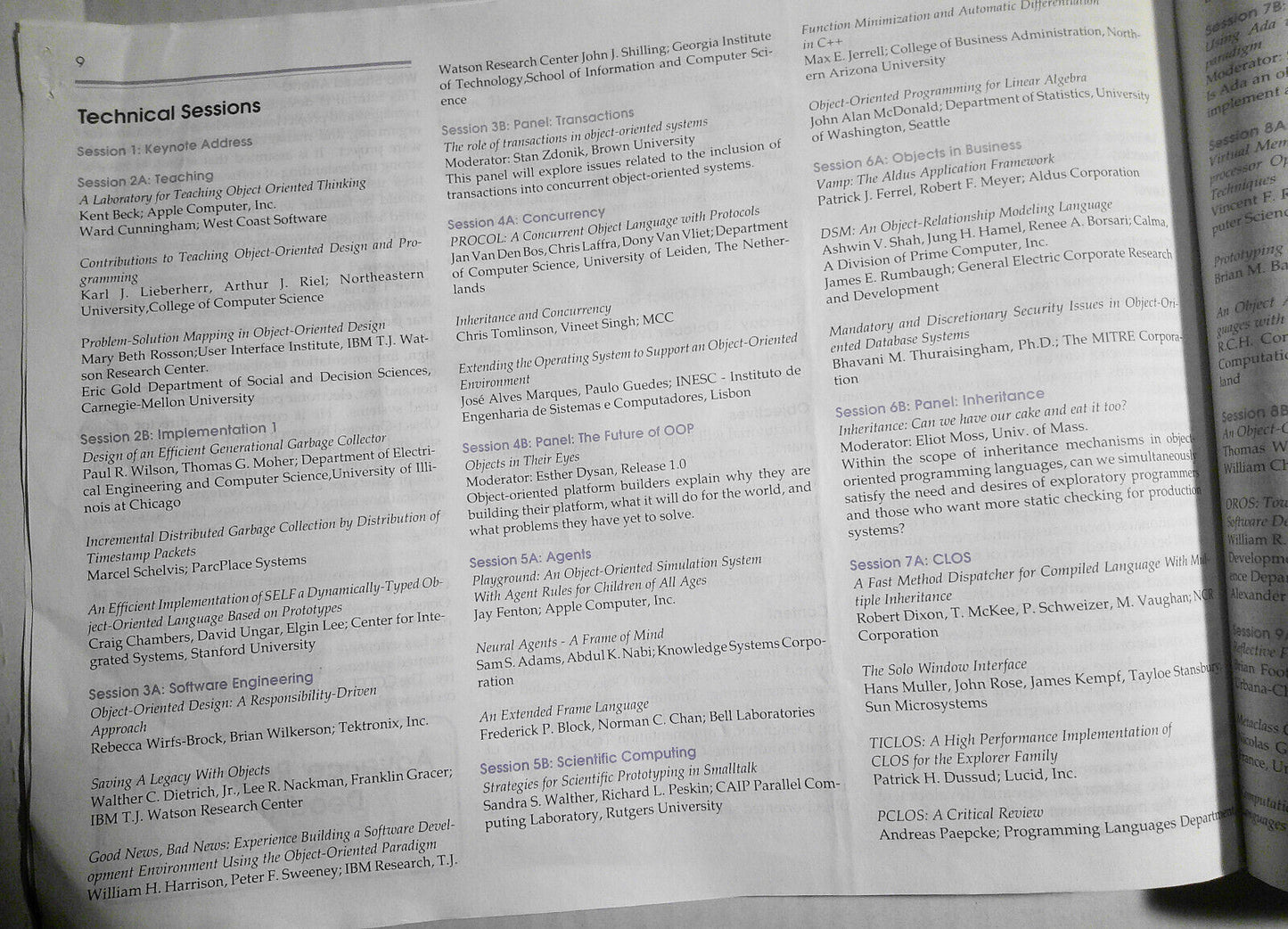 OOPSLA '89 4th Annual Conference on Object Oriented Programming. Advance program