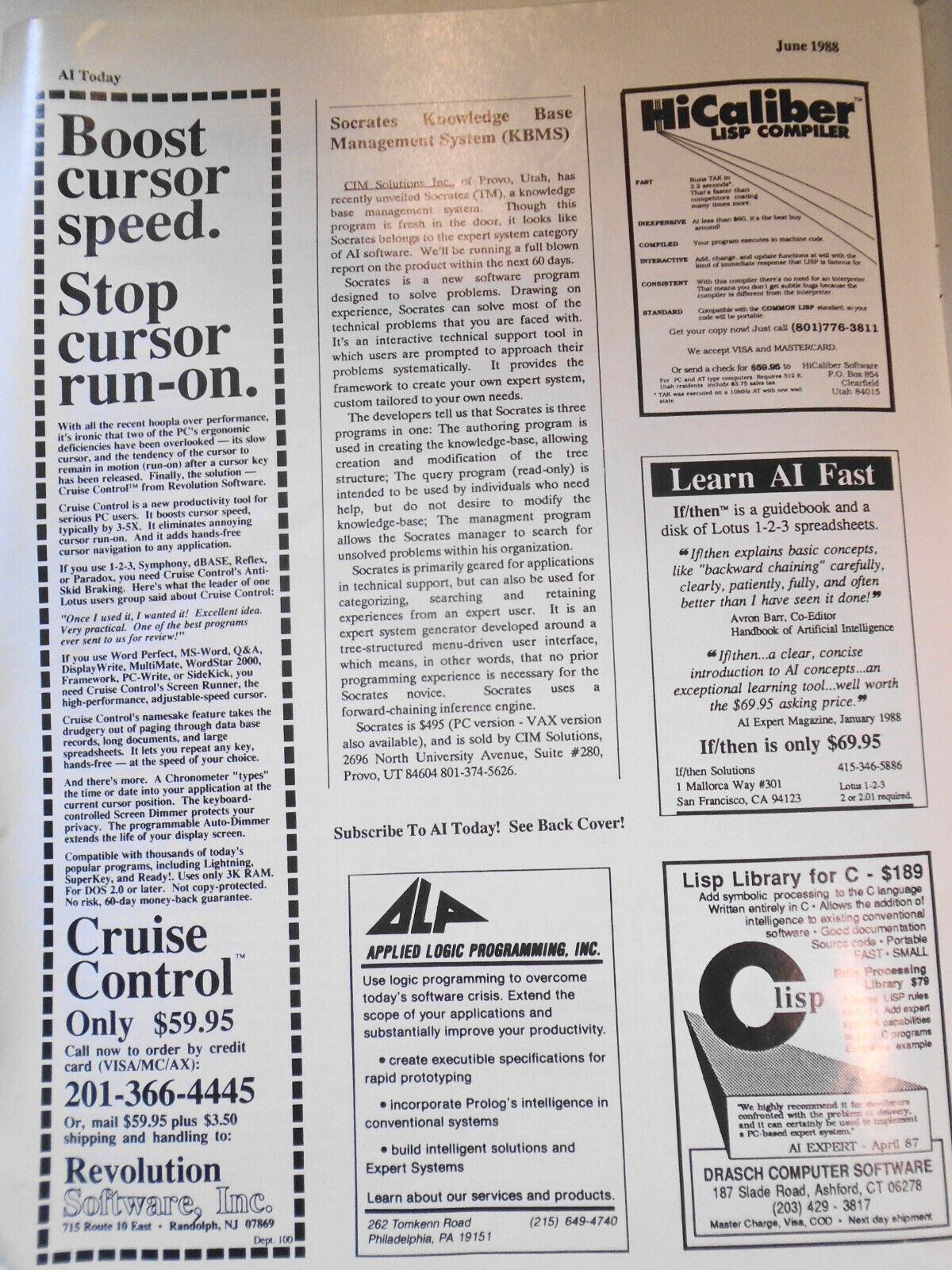 AI Today June 1988. Artificial intelligence, expert systems, natural language...