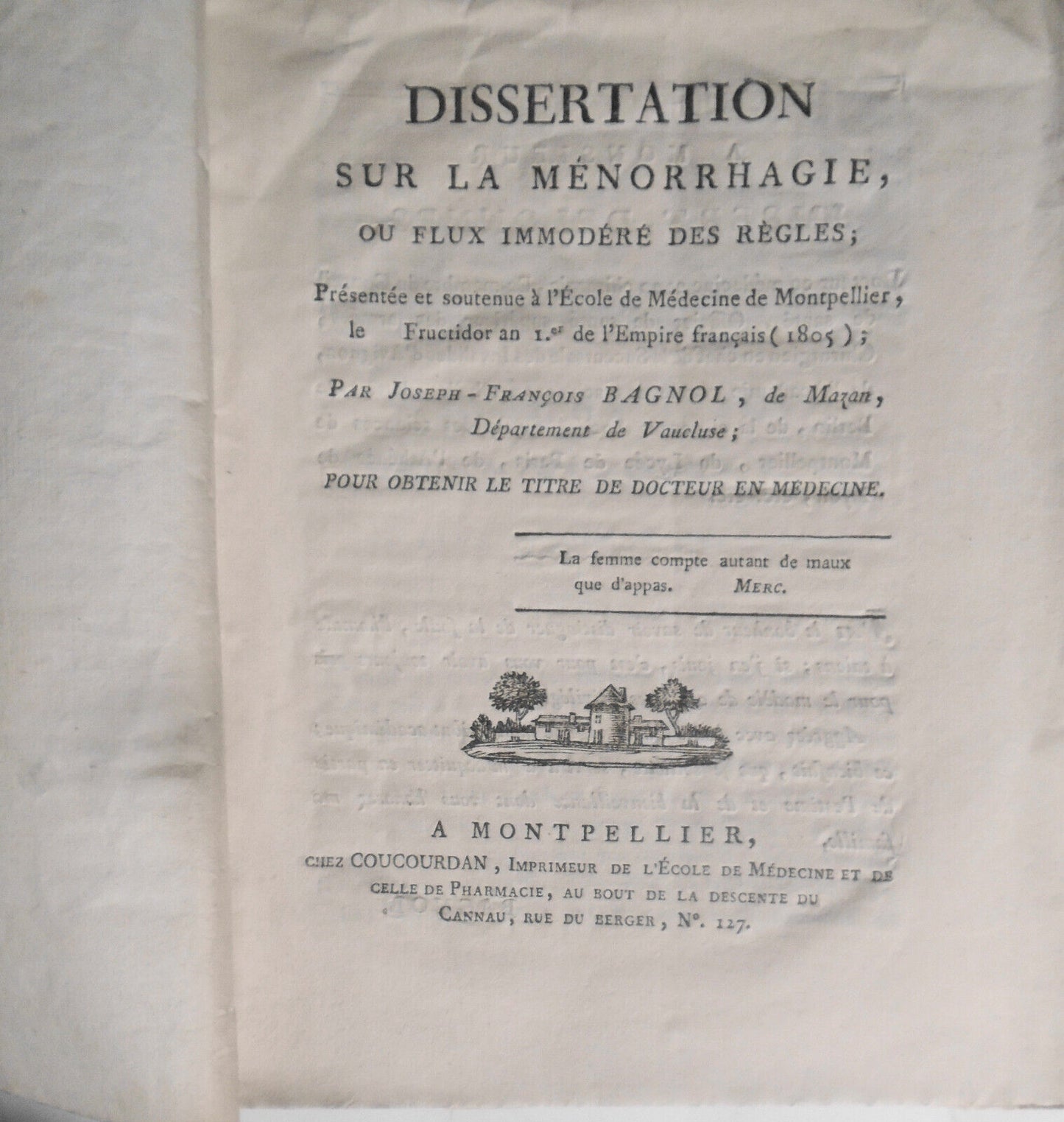 1805 Dissertation sur la Ménorrhagie, ou flux immodéré des règles
