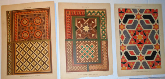 EUROPA Mosaicos - lot of three lithographs circa 1890 by J. Aleu, Barcelona.