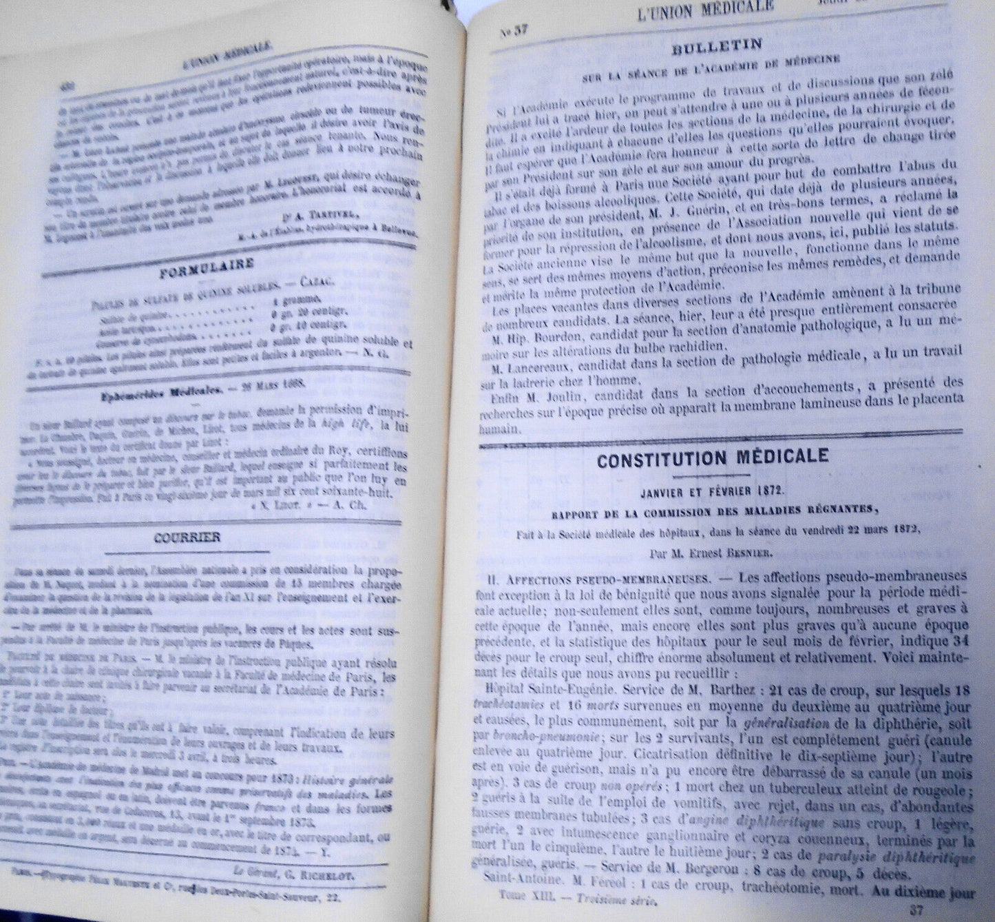 1872 L'union Medicale - Journal Des Interets Scientifique Et Pratiques...Medical