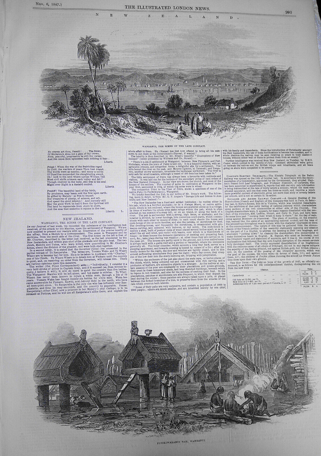 Illustrated London News Nov 6, 1847 -Switzerland Insurrection; Wanganui Conflict