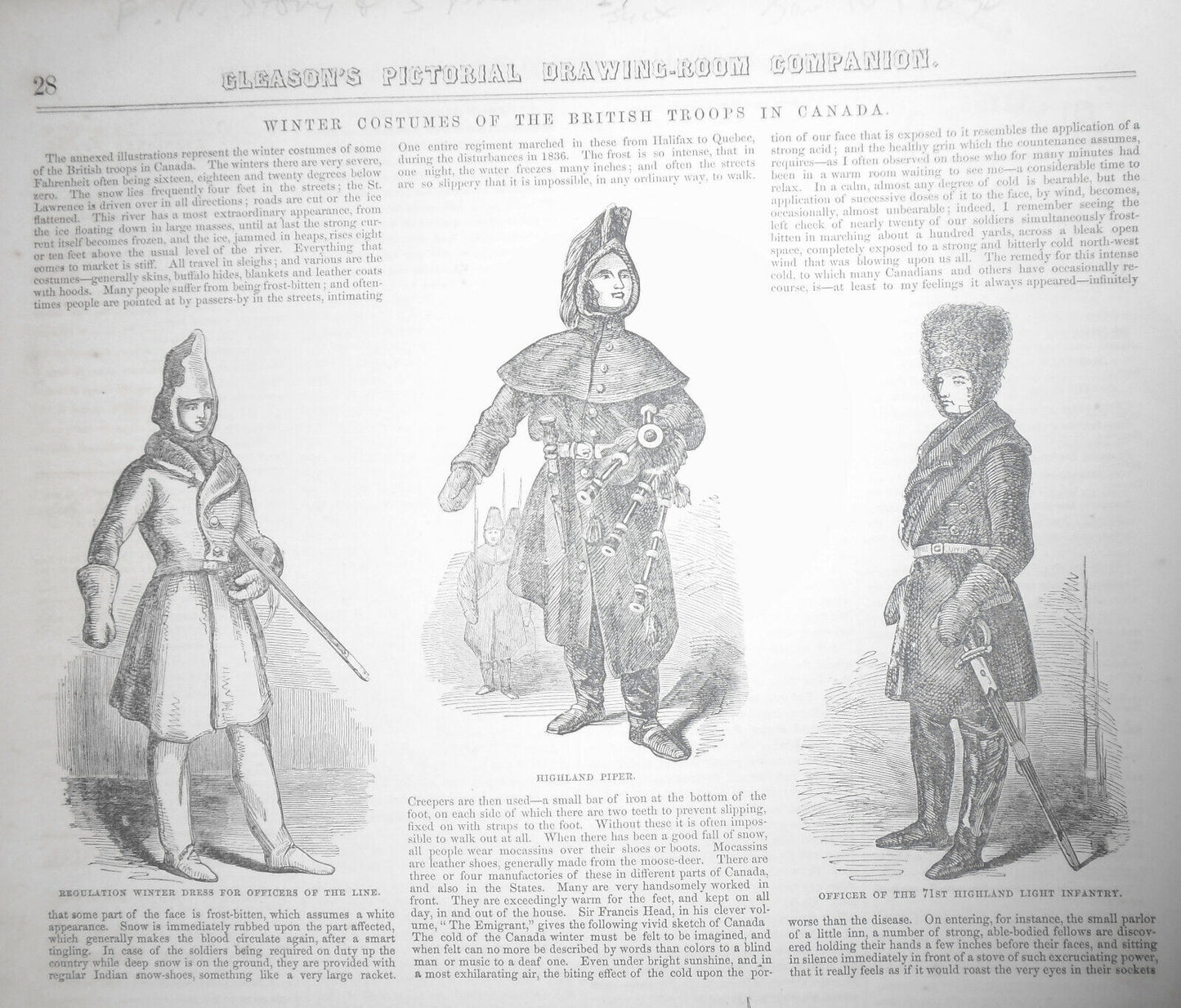 Winter Costumes of the British Troops in Canada - Gleason's Pictorial, 1852