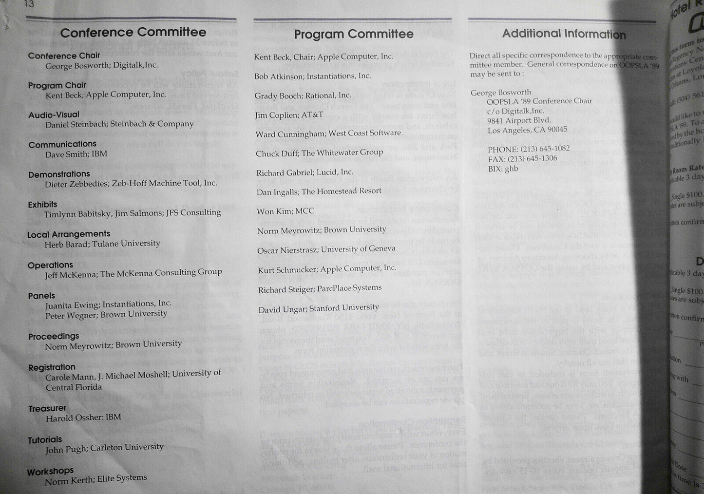 OOPSLA '89 4th Annual Conference on Object Oriented Programming. Advance program