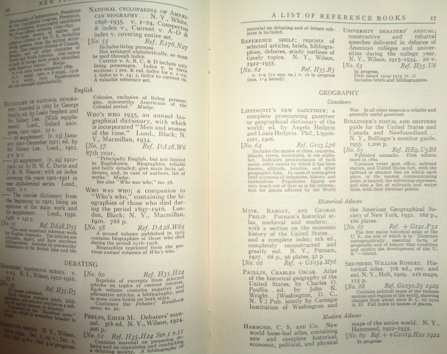 NEW YORK UNIVERSITY BULLETIN, AUGUST 1935 - LIST OF REFERENCE BOOKS FOR FRESHMEN
