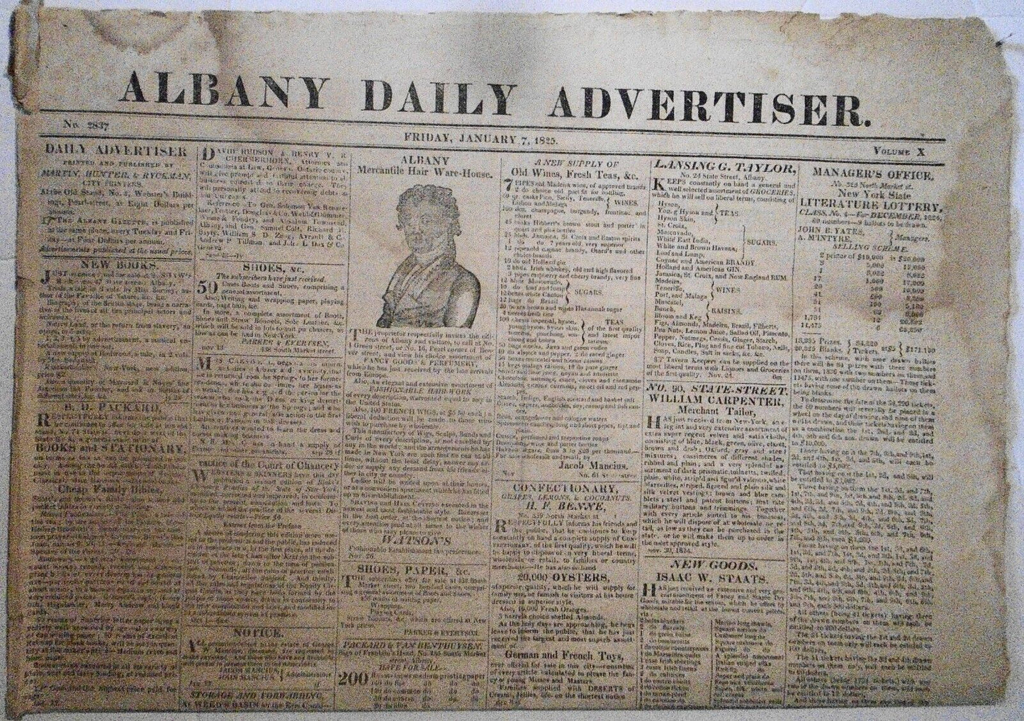 Albany Daily Advertiser January 7, 1825. New York Governor DeWitt Clinton's copy