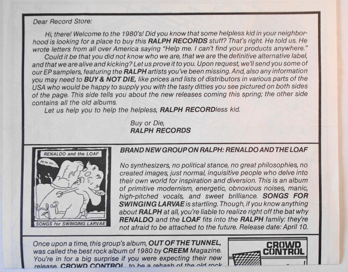 Ralph Records Promo Broadside for Record Stores - 1980 - The Residents.