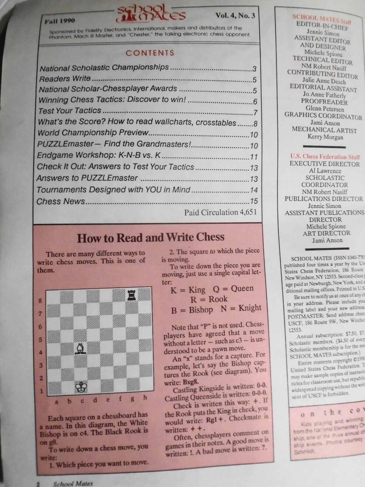 School Mates, Fall 1990 - Magazine for Chess Beginners
