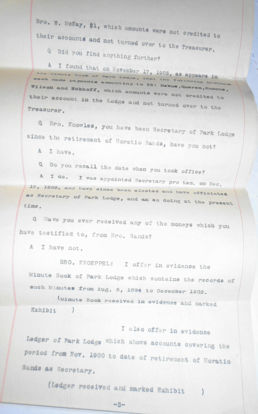 1904 Masonic archive, NYC - Trial & Expulsion of Secretary Sands for Fraud