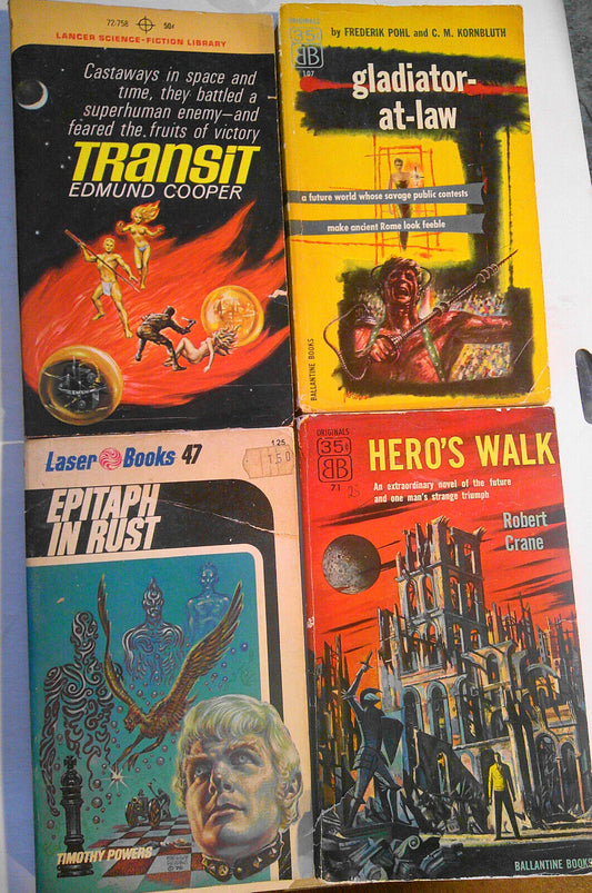 4 science fiction PBs: Transit, Gladiator-at-law, Hero's Walk, Epitaph in Rust