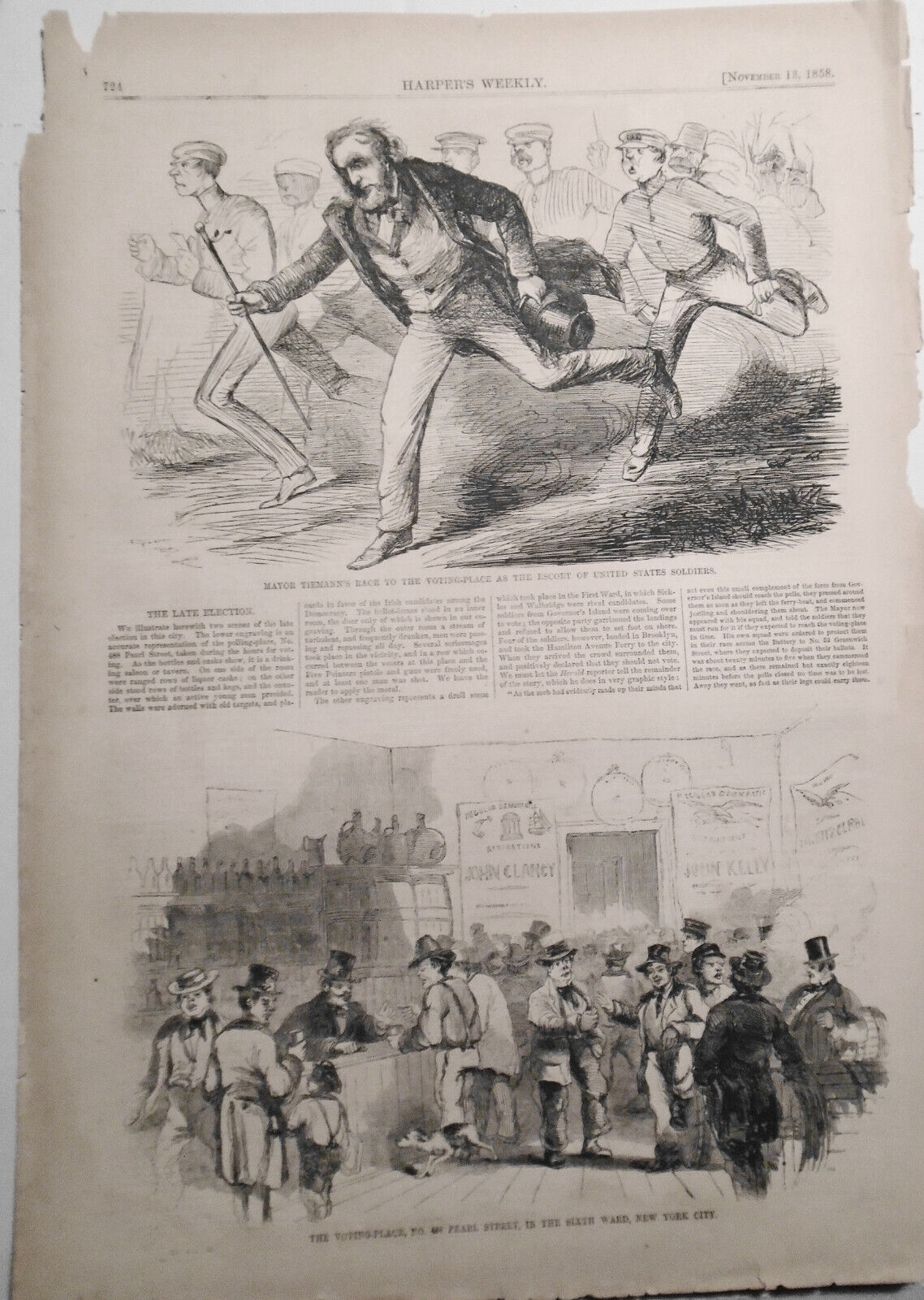 The Late Election (in the US) - Harper's Weekly November 13, 1858 - 2 Prints