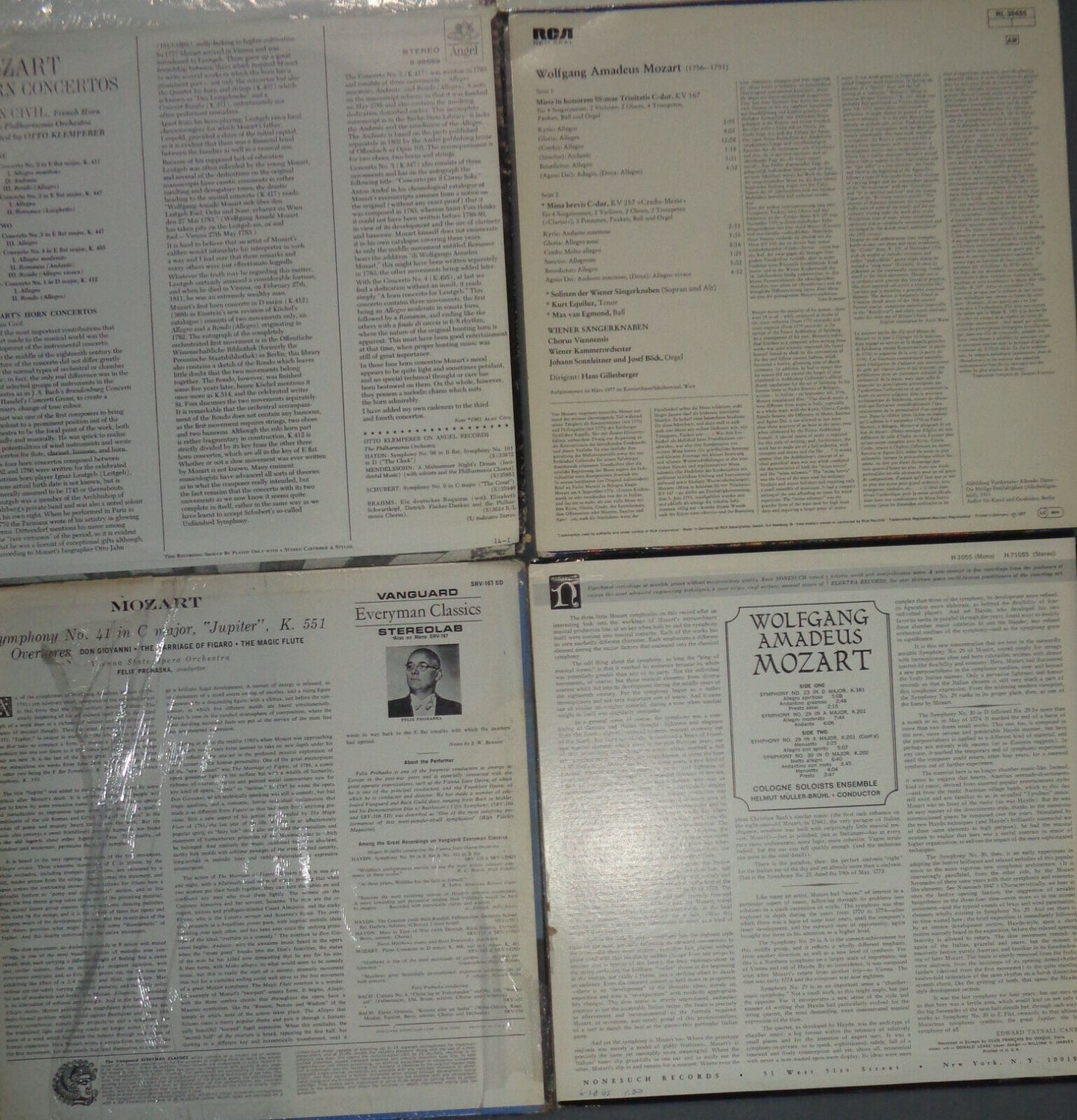 16 Mozart  LPs Lot : Dorati, Colin Davis, Oistrakh, Szell, Bohm, Mehta Klemperer