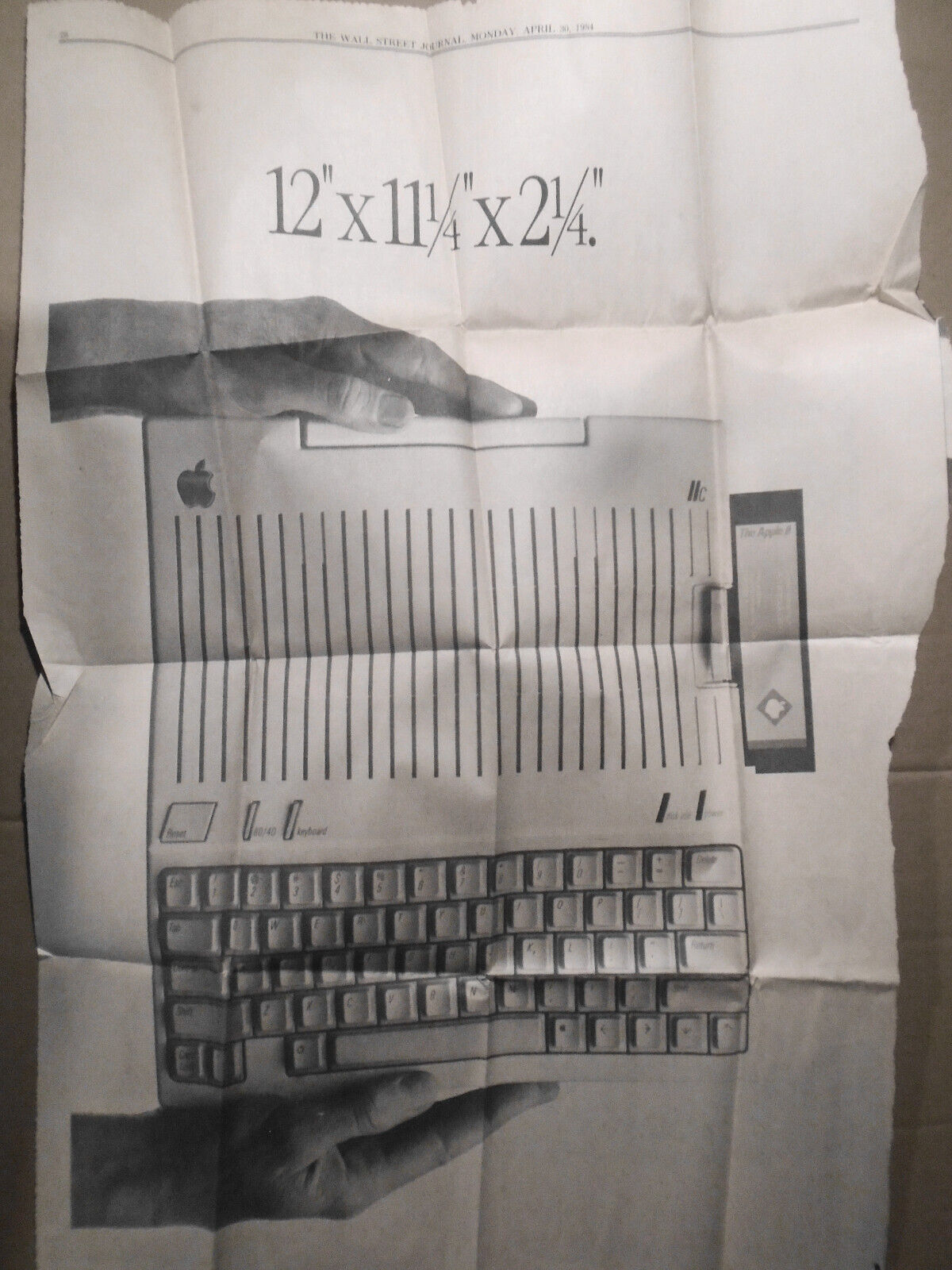 Apple announces the IIc computer; ad in The Wall Street Journal, April 30, 1984.