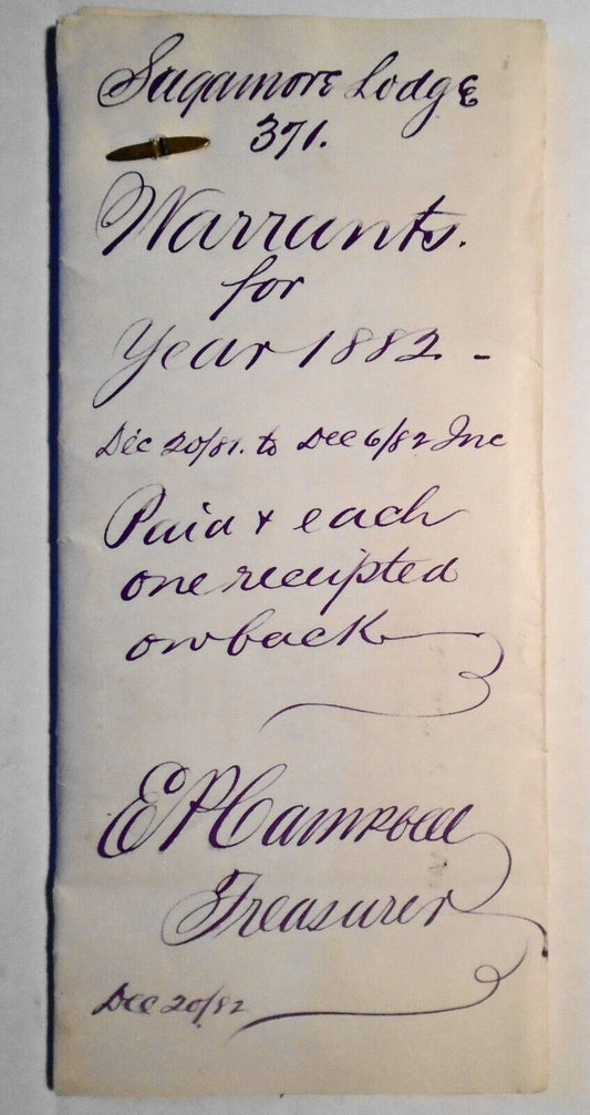 1882 Twenty-four original handwritten receipts - Masonic Sagamore Lodge New York
