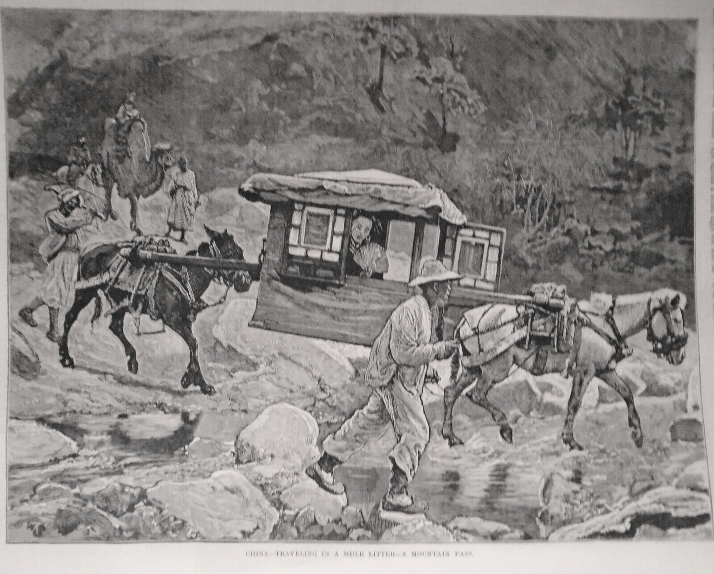 China, traveling In A Mule Litter, a Mountain Pass. Harper's Weekly May 10, 1873