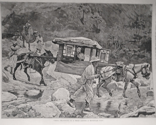China, traveling In A Mule Litter, a Mountain Pass. Harper's Weekly May 10, 1873