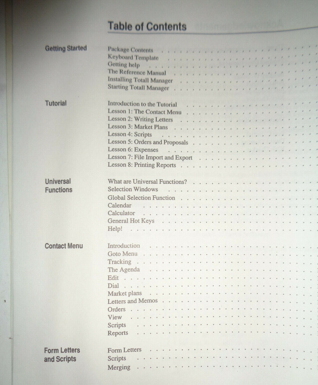 Totall Manager by Bartel Software - Contact management system for IBM PCs. 1990