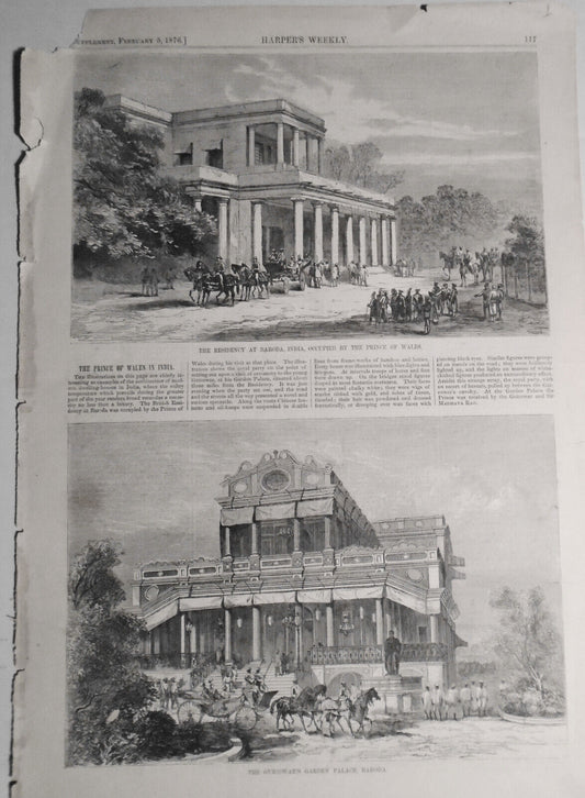 The Prince Of Wales In India - Harper's Weekly February 5, 1876 Story & 2 prints