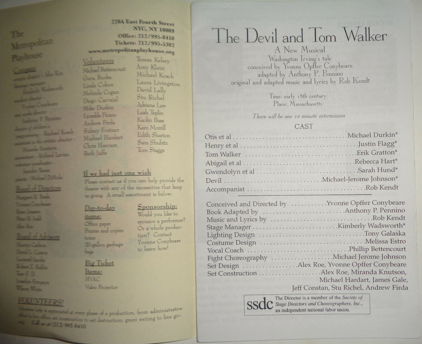 The Devil and Tom Walker - A new musical after Washington Irving - Program 2008