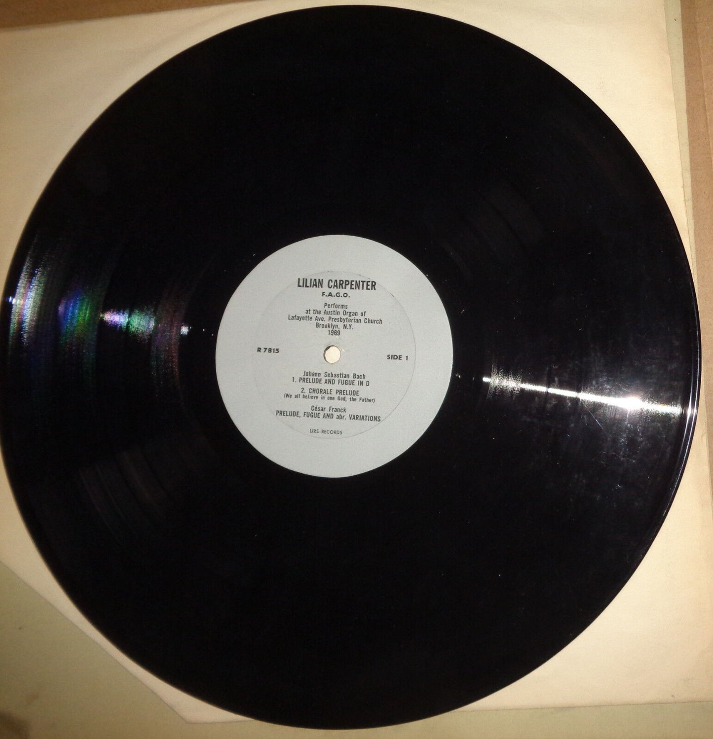LILIAN CARPENTER: F.A.G.O. PERFORMS AT THE AUSTIN ORGAN OF LAFAYETTE- vinyl lp.