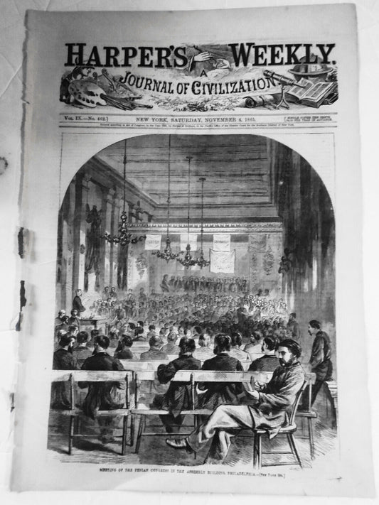 Meeting Of The Fenian Congress... Harper's Weekly  November 4, 1865 - ORIGINAL