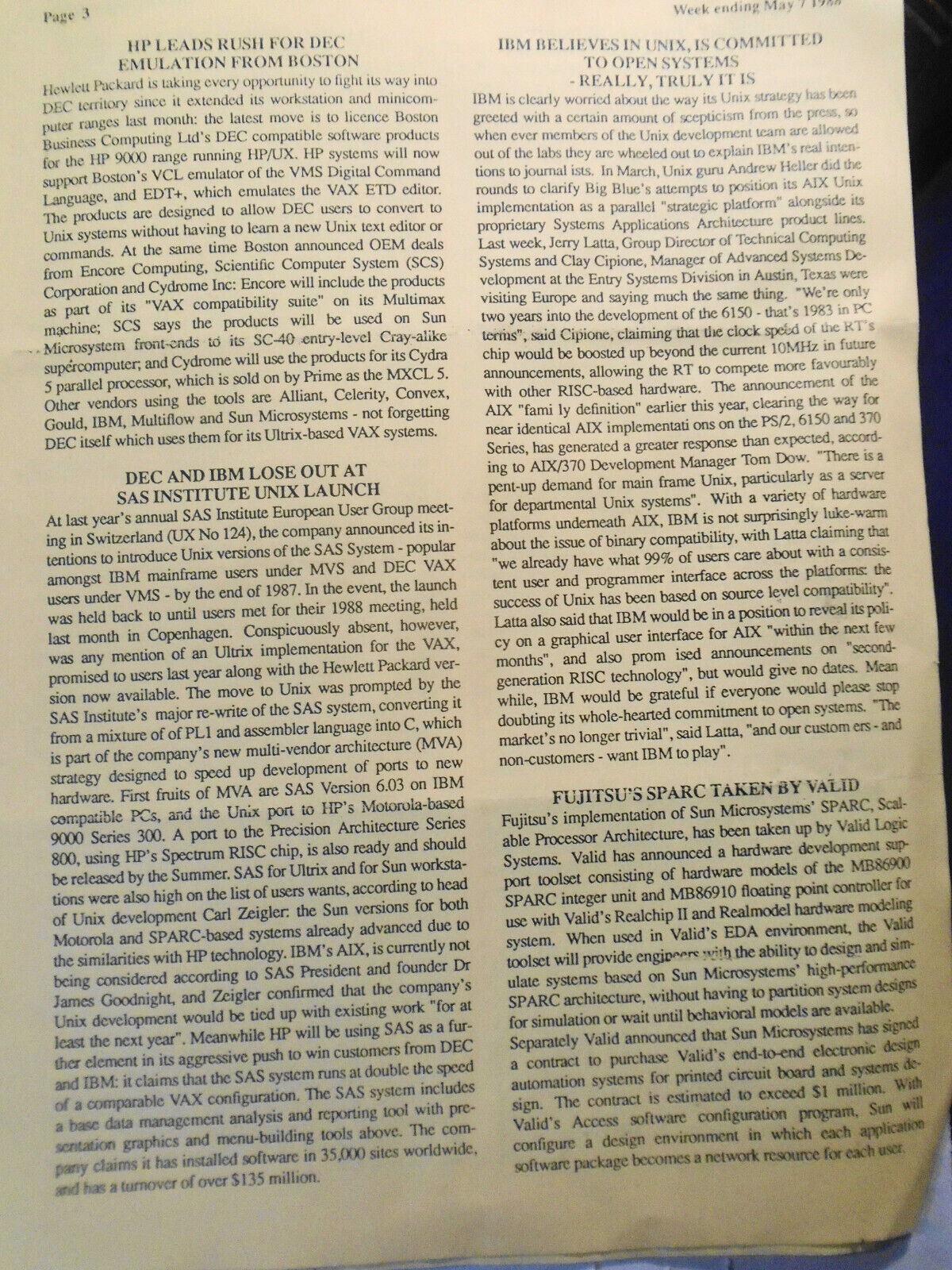 Unigram-X, #178 - May 7, 1988 - London weekly for UNIX manufacturers, et al