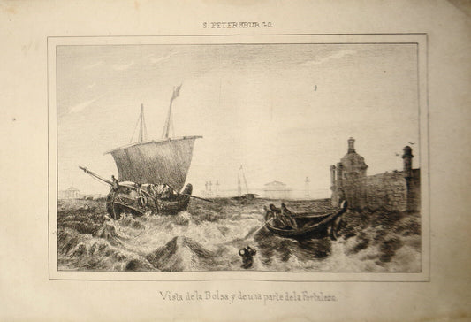 1840 St. Petersburg : Vista de la Bolsa y de una parte de la Fortaleza