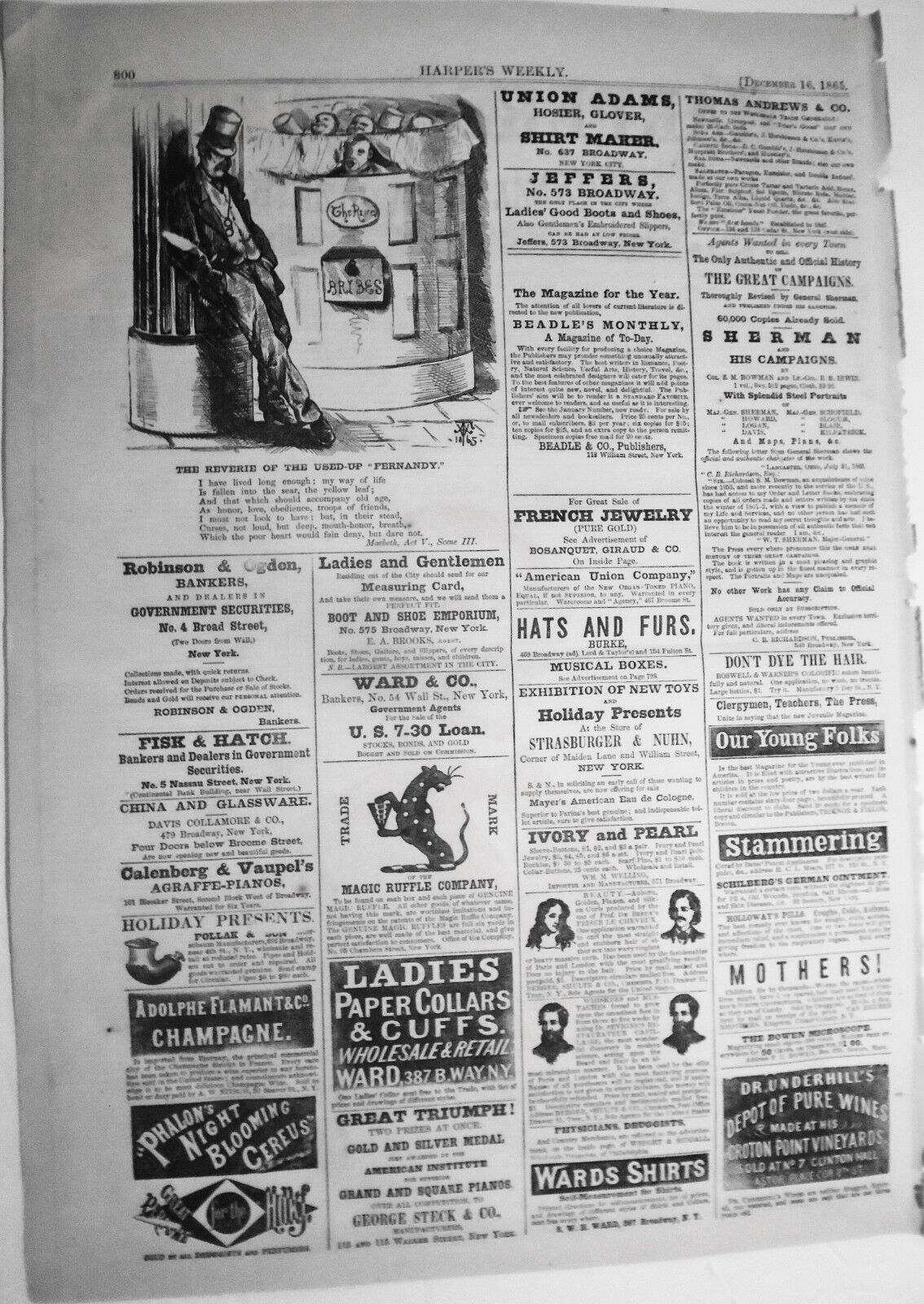 The reverie of the used-up  "fernandy" -- Harper's Weekly December 16, 1865