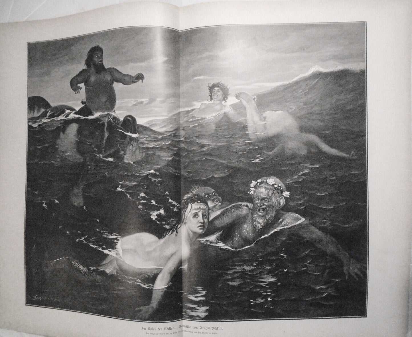 Im Spiel der Wellen, by Arnold Bocklin --  1886 - Large 22x16 inches original