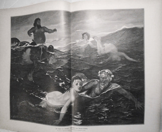 Im Spiel der Wellen, by Arnold Bocklin --  1886 - Large 22x16 inches original