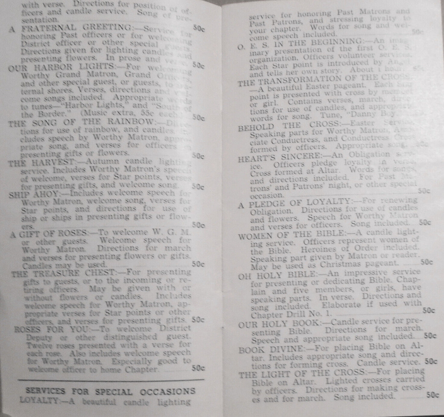 Order of Eastern Star Marches Songs Ceremonies catalog - Associate Matrons 1940s