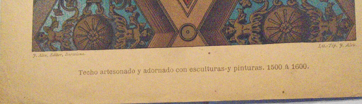 Europa: Techo artesonado y adornado con esculturas y pinturas... ca 1890, J Aleu