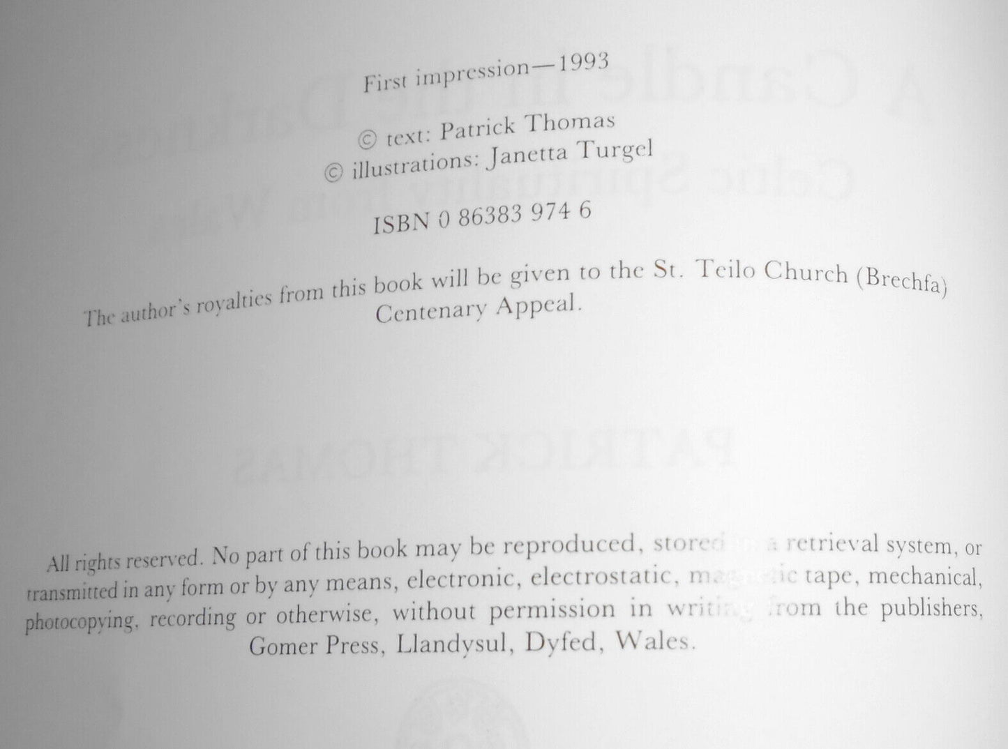 A Candle in the Darkness: Celtic Spirituality from Wales - Patrick Thomas SIGNED