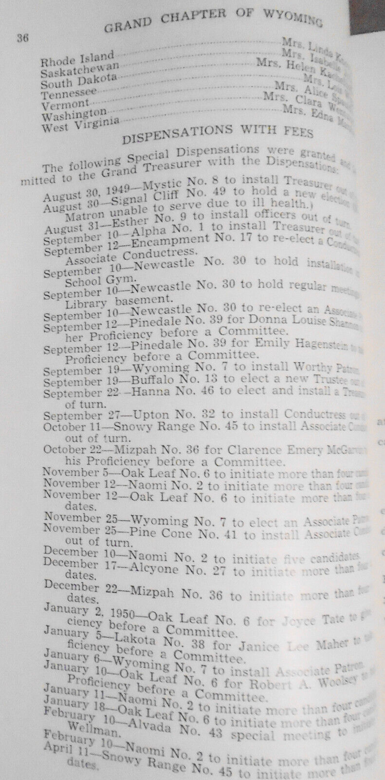 1950 Proceedings of Grand Chapter of Wyoming, Order of the Eastern Star