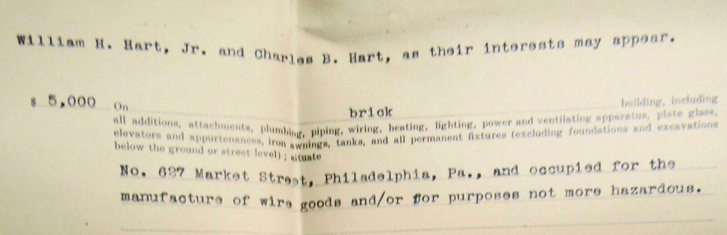 1910 Orient Insurance Co. Hartford Connecticut. Fire Insurance Policy Document