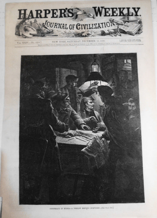 Conspiracy In Russia - A Nihilist Meeting Surprised. Original  Harper's  1880