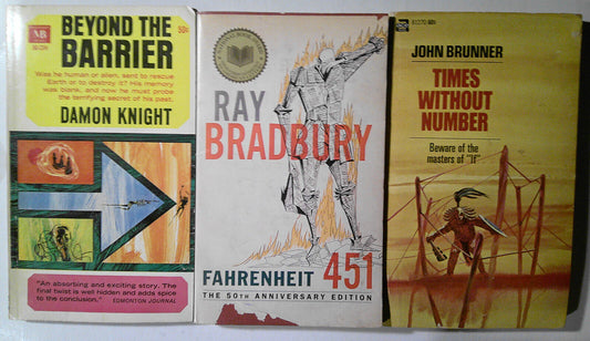 3 Sci-fi paperbacks: Beyond the Barrier, Fahrenheit 451, Times without Number