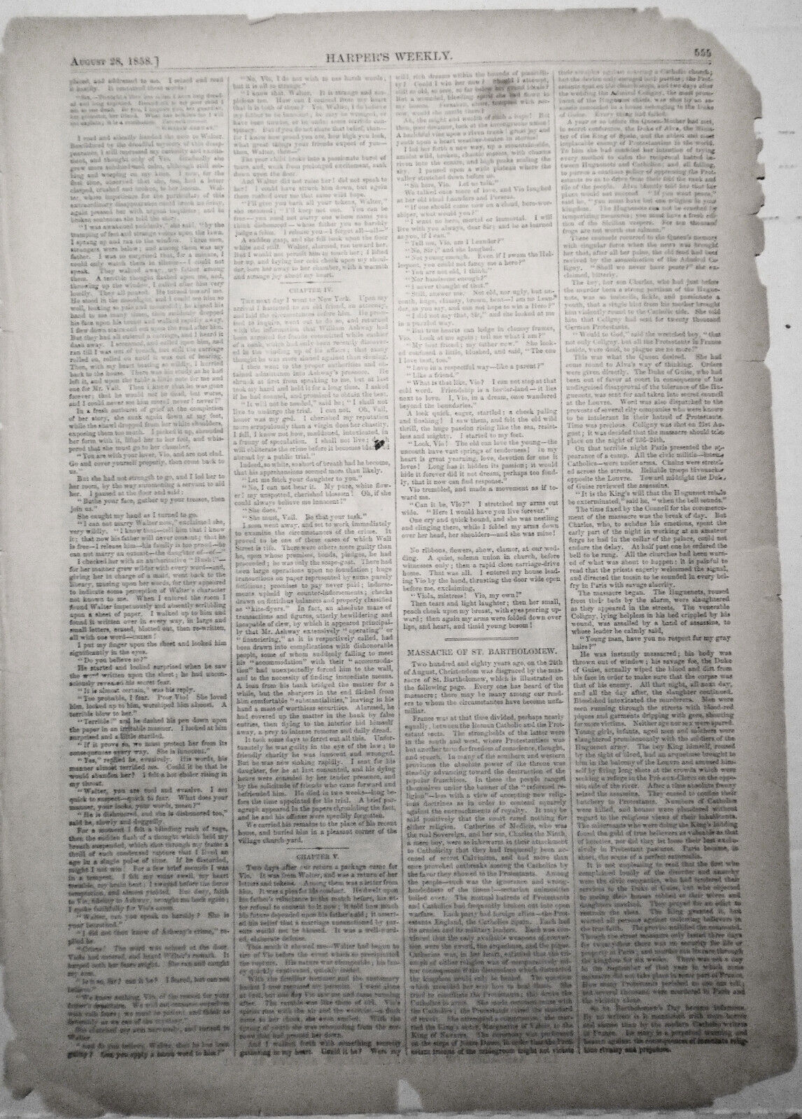 "The Massacre Of St. Bartholomew, August 24, 1572" -  Harper's Weekly, 1858