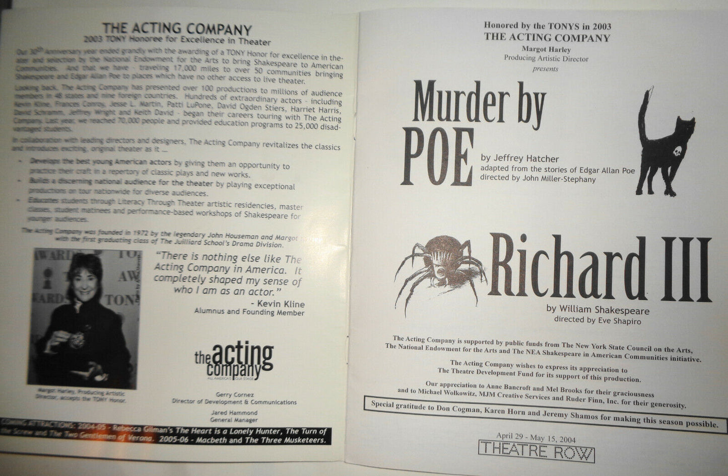 MURDER BY POE / RICHARD III - SOUVENIR PROGRAM - THE ACORN THEATRE, NYC  2004