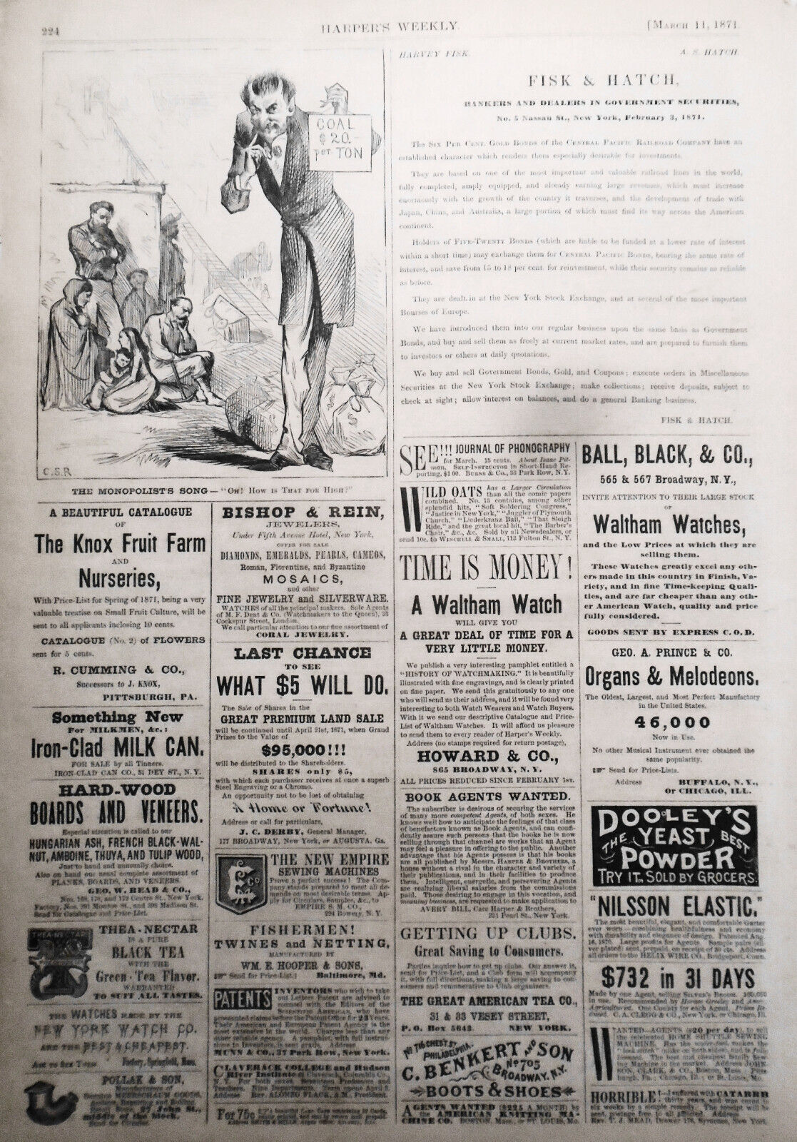 The Monopolist's Song. Oh! How is that for high? Harper's Weekly, March 11, 1871