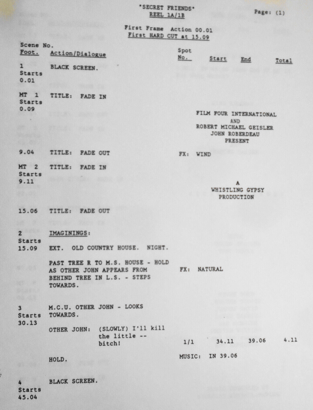 SECRET FRIENDS, by Dennis Potter -- Combined Dialogue ... Release Script. 1991.