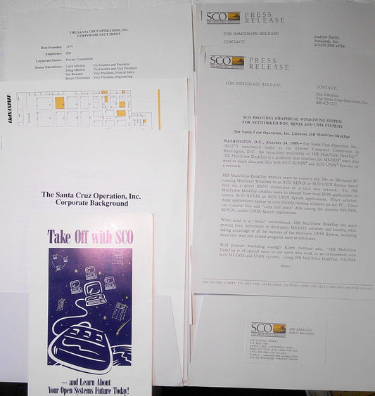 Santa Cruz Operation Press Kit, 1989 : SCO MultiView for UNIX & XENIX, etc