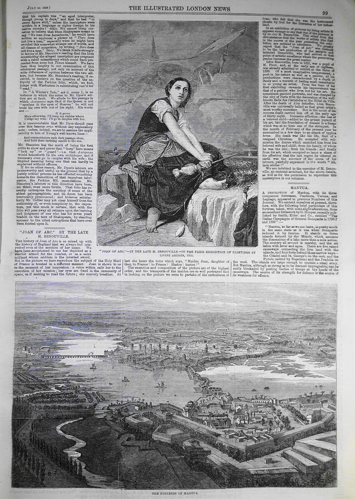 Illustrated London News, July 30, 1859. Railway Map of Lower Egypt;  Mantua; etc