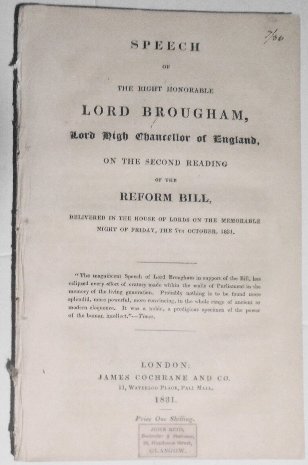 1842 Speech of Lord Brougham... on the second reading of the Reform Bill
