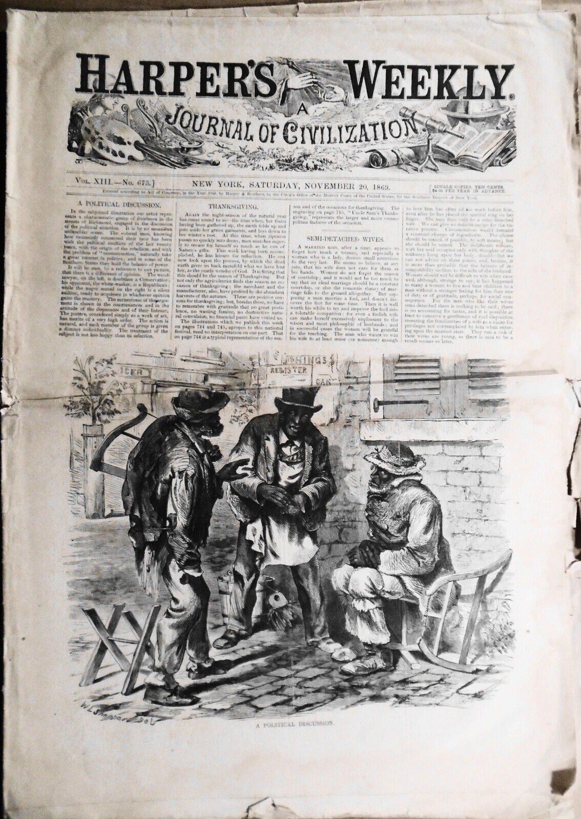 Harper's Weekly November 20, 1869 - Uncle Sam's Thanksgiving Dinner by Nast, etc